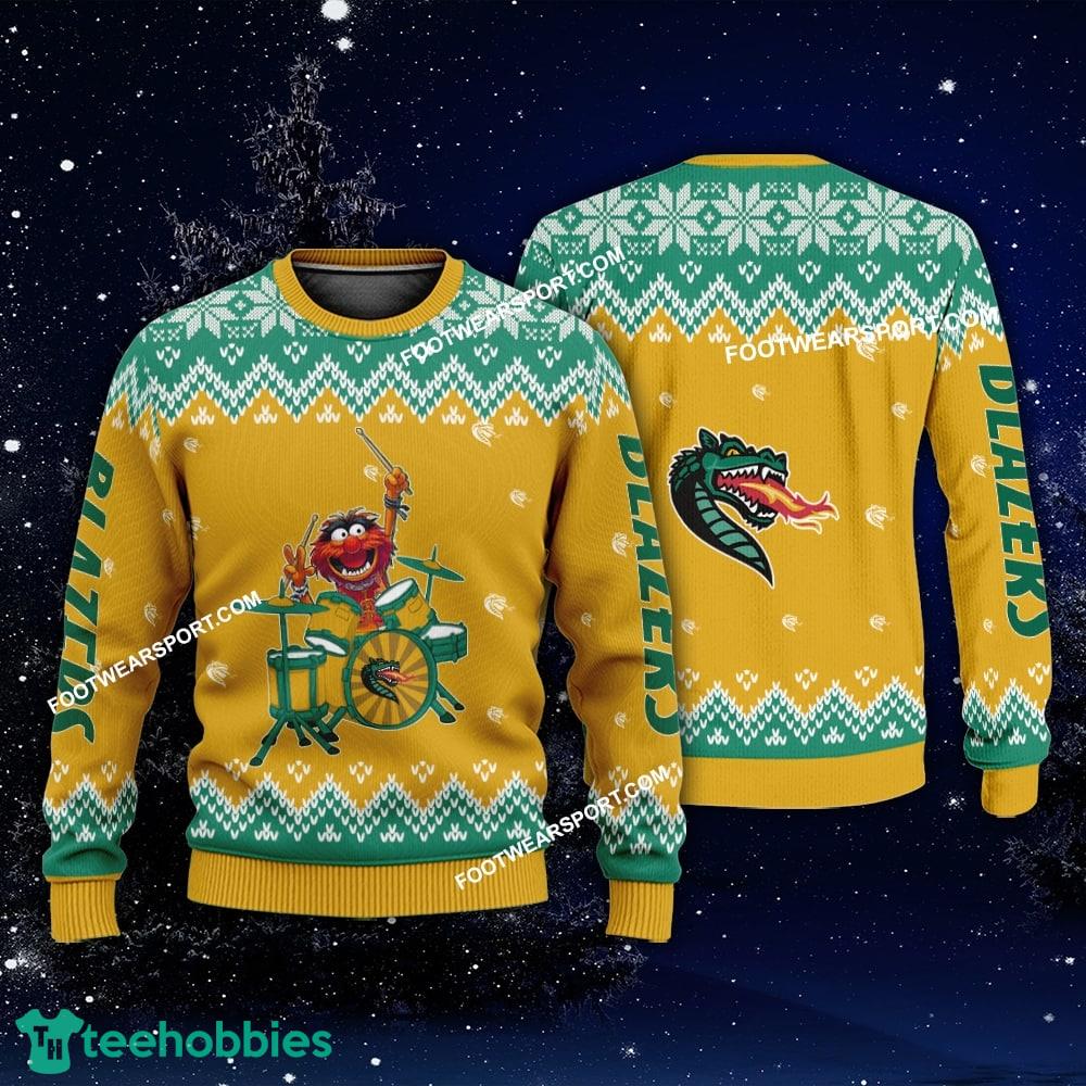 Logo Pattern Muppets Play Drums UAB Blazers Christmas Sweater For Men Women