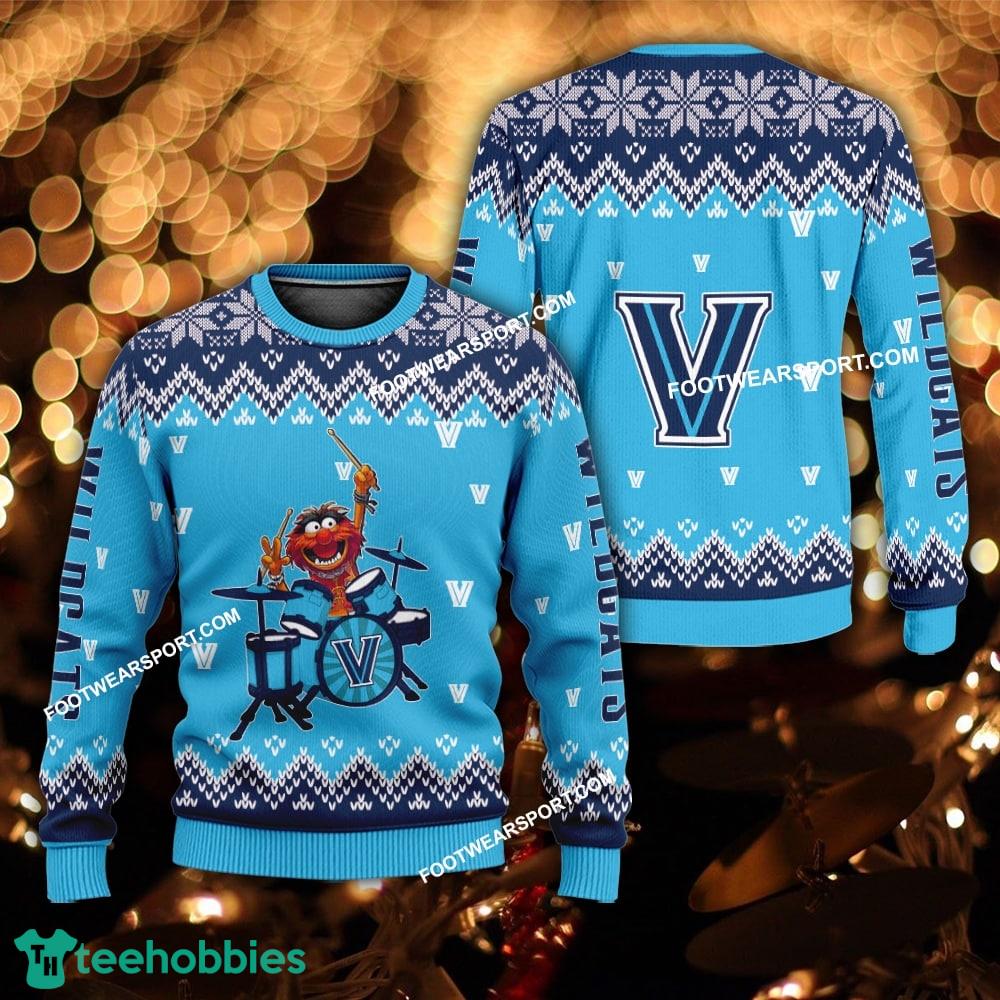 Logo Pattern Muppets Play Drums Villanova Wildcats Xmas Sweater AOP For Men Women