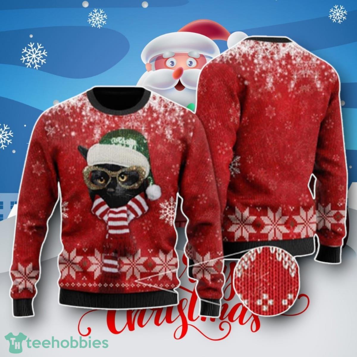 Men Women New Year Ugly Christmas Sweater Unique Gift 3D Print Black Cat Meowy