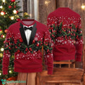 Men’s Red Suit Ugly Christmas Sweater Funny Tuxedo With Bow Tie Sweater