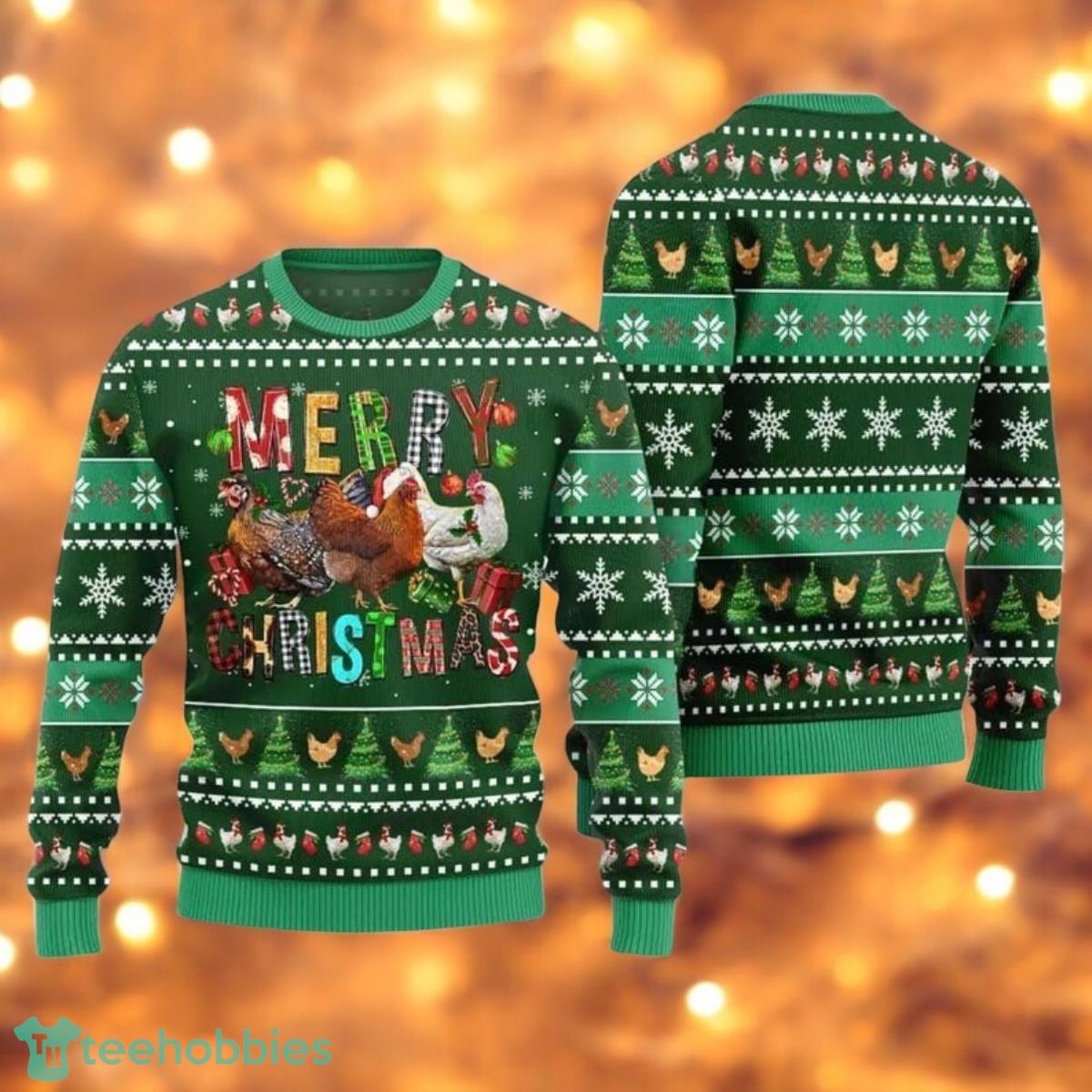 Merry Chicken Christmas Ugly Sweater Farm Animal Holiday Crewneck