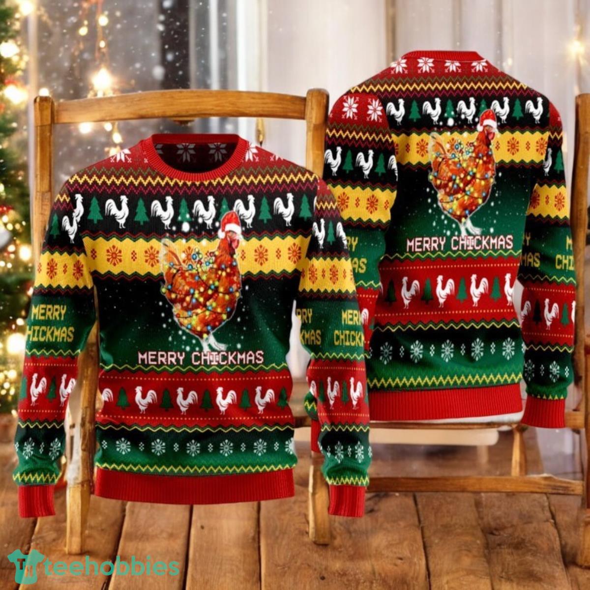 Merry Chickmas Chicken Ugly Christmas Sweater Farm Animal Holiday Crewneck Sweater