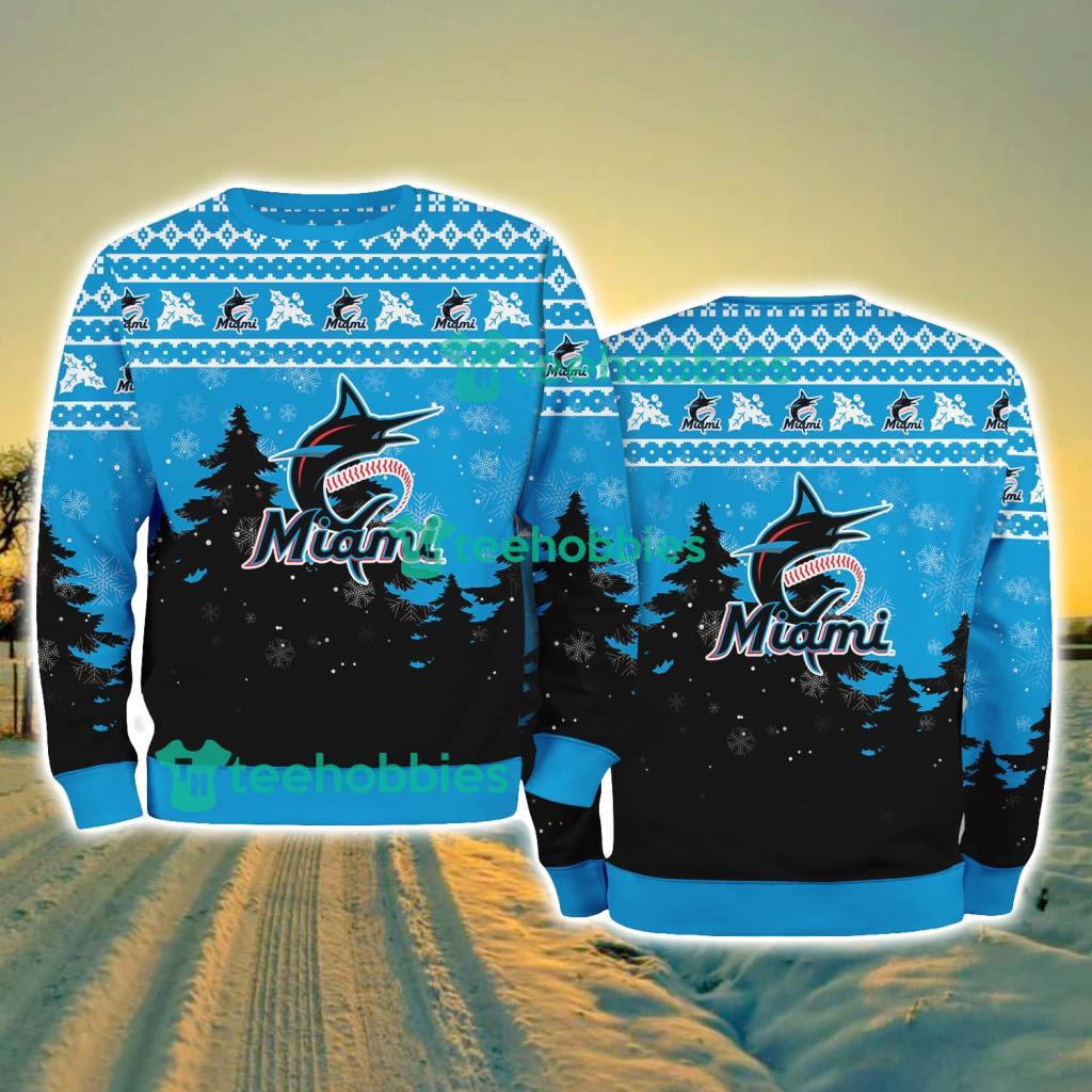 Miami Marlins MLB Knitting Pattern Christmas Tree Pine Happy Ugly Sweater Merry Chistmas