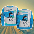 Miami Marlins MLB Sporty Color Custom Name Christmas Ugly Sweater Gift For Fans