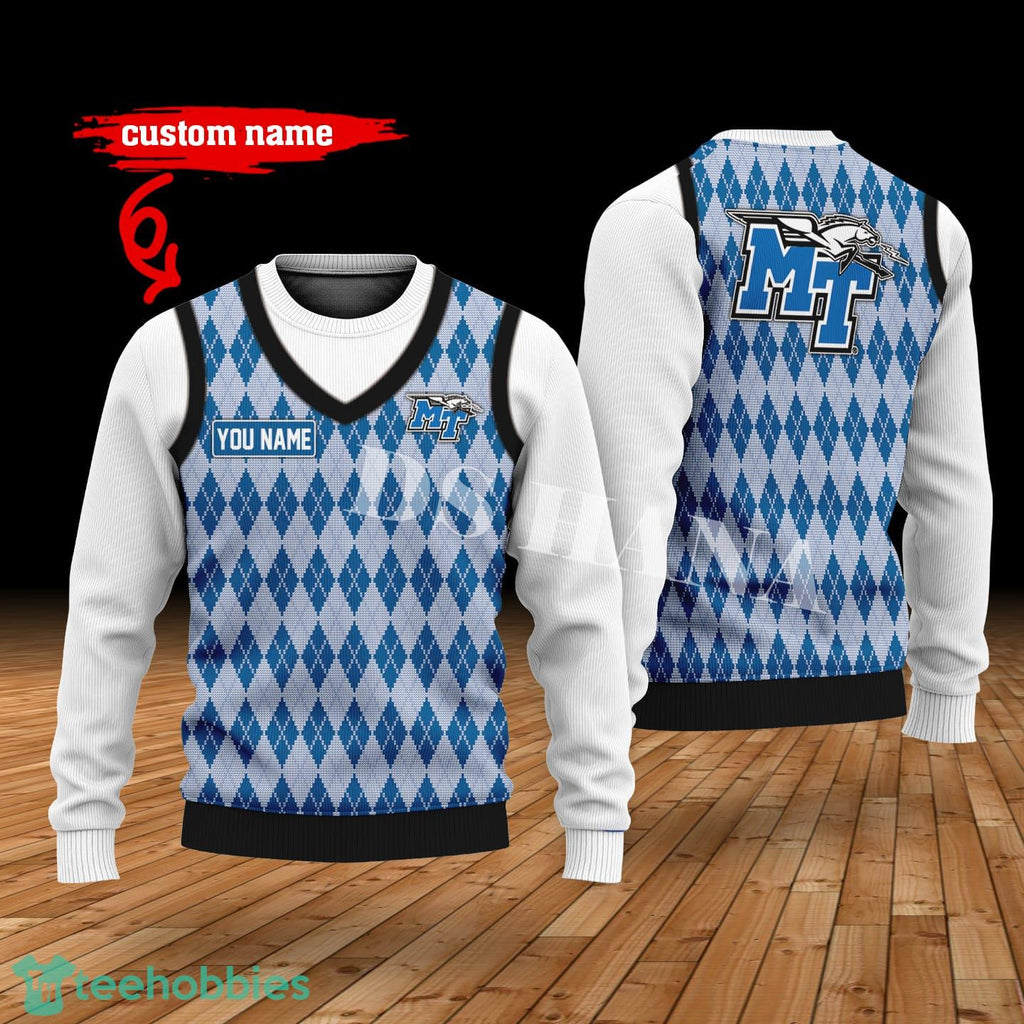Middle Tennessee Blue Raiders Custom Name New Style Sweater Ghile Style 3D Print Christmas Sweater