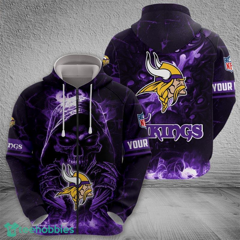 Minnesota Vikings Fire Skull Ensemble Halloween Hoodie AOP For Men Women
