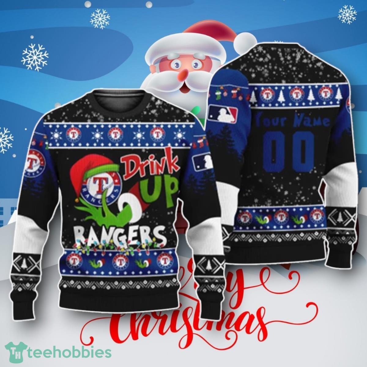 MLB Grinch Drink Up Texas Rangers Custom Ugly Christmas Sweater Unique Gift