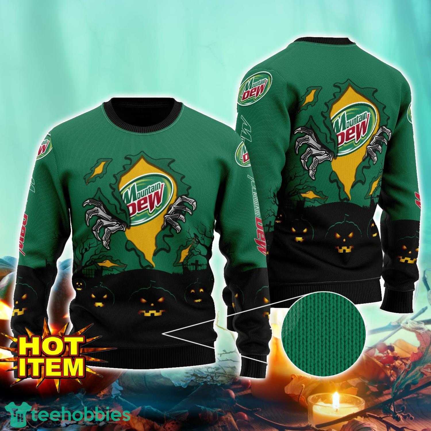 Mountain Dew Scary Night Halloween Hand Pull Out Halloween 3D Sweater For Men and Women