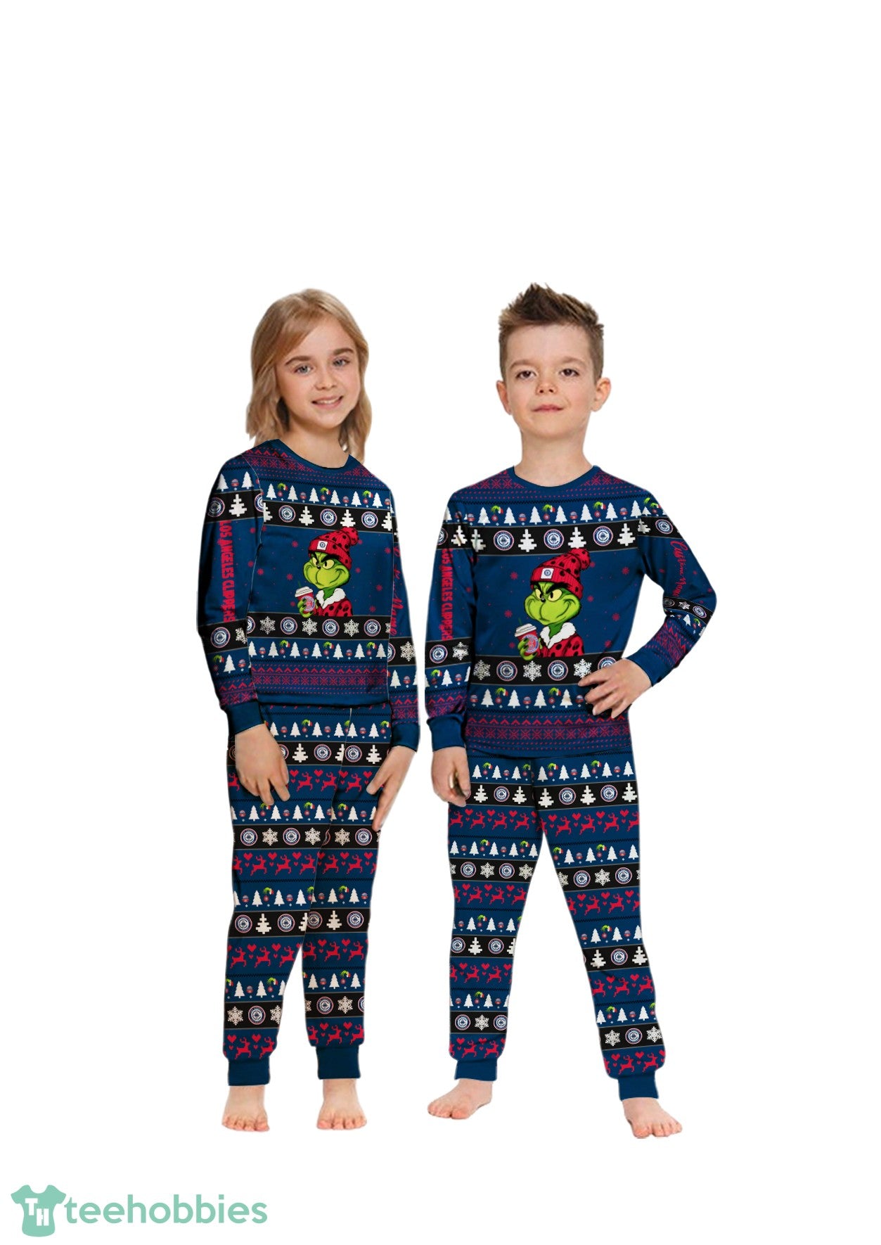 NBA Grinch Los Angeles Clippers Custom Name Christmas Knitting Pattern Matching Family Pajamas Set