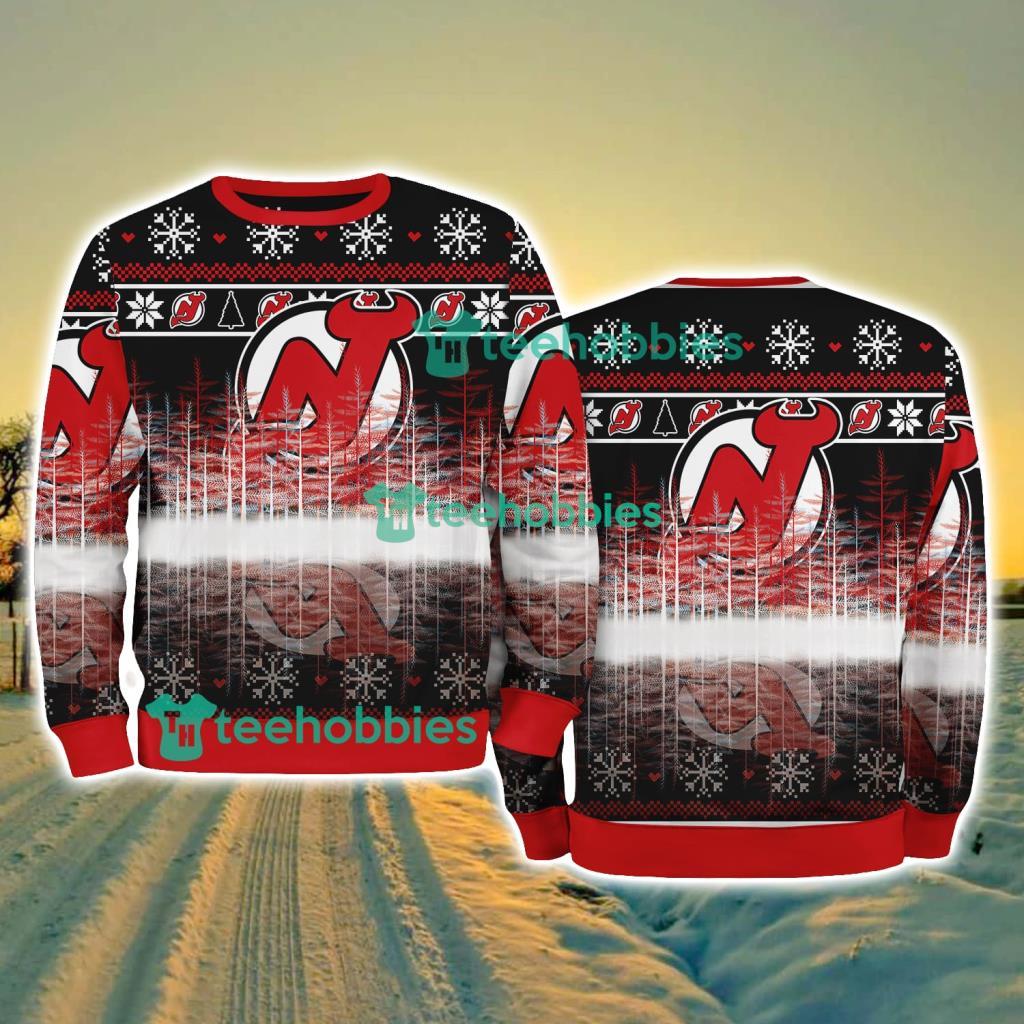 New Jersey Devils Logo Brand Pine Tree Christmas Pattern Christmas Ugly Sweater