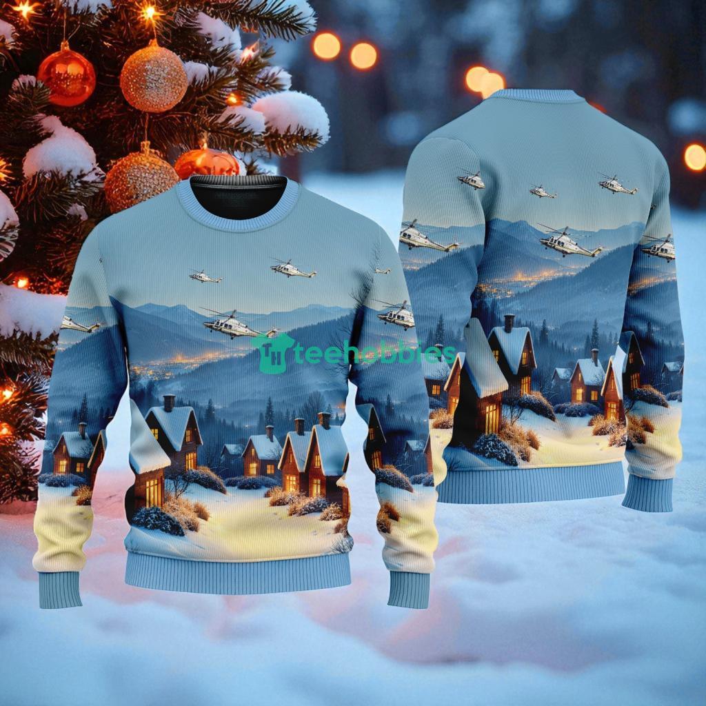 New Jersey State Police Agusta-Westland Aw- American Airlines In The Snowy Christmas Sky Ugly Sweater Best Gift