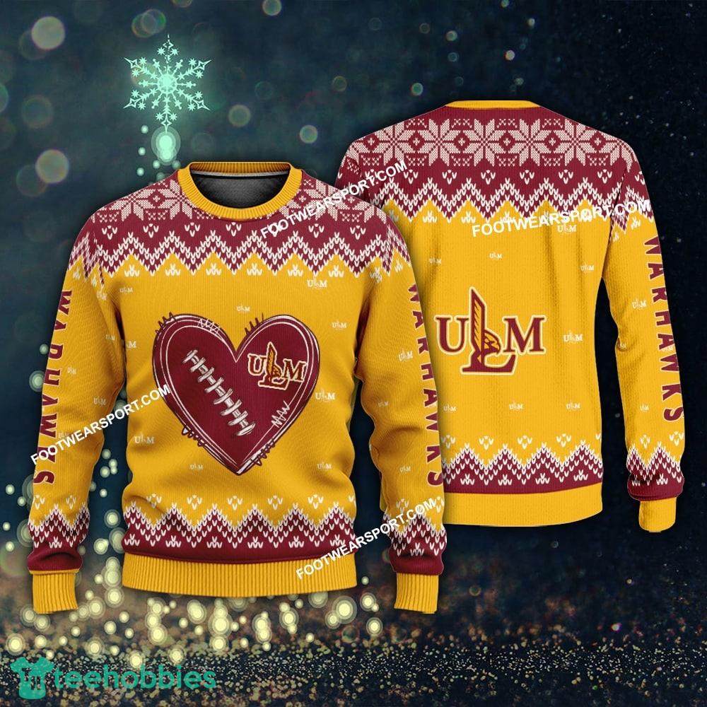 New Style Heart Football Louisiana Monroe Warhawks Christmas Sweater Gift Holidays