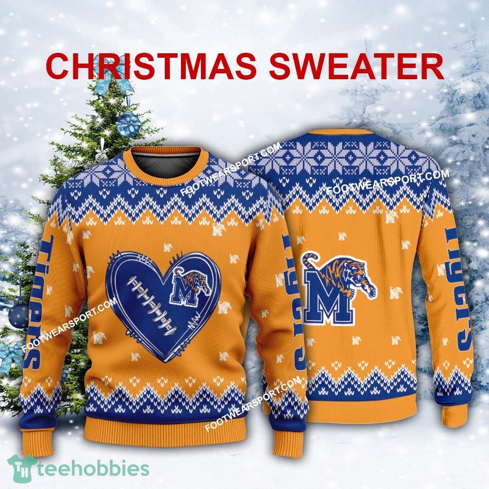 New Style Heart Football Memphis Tigers Christmas 3D Sweater Gift For Adult