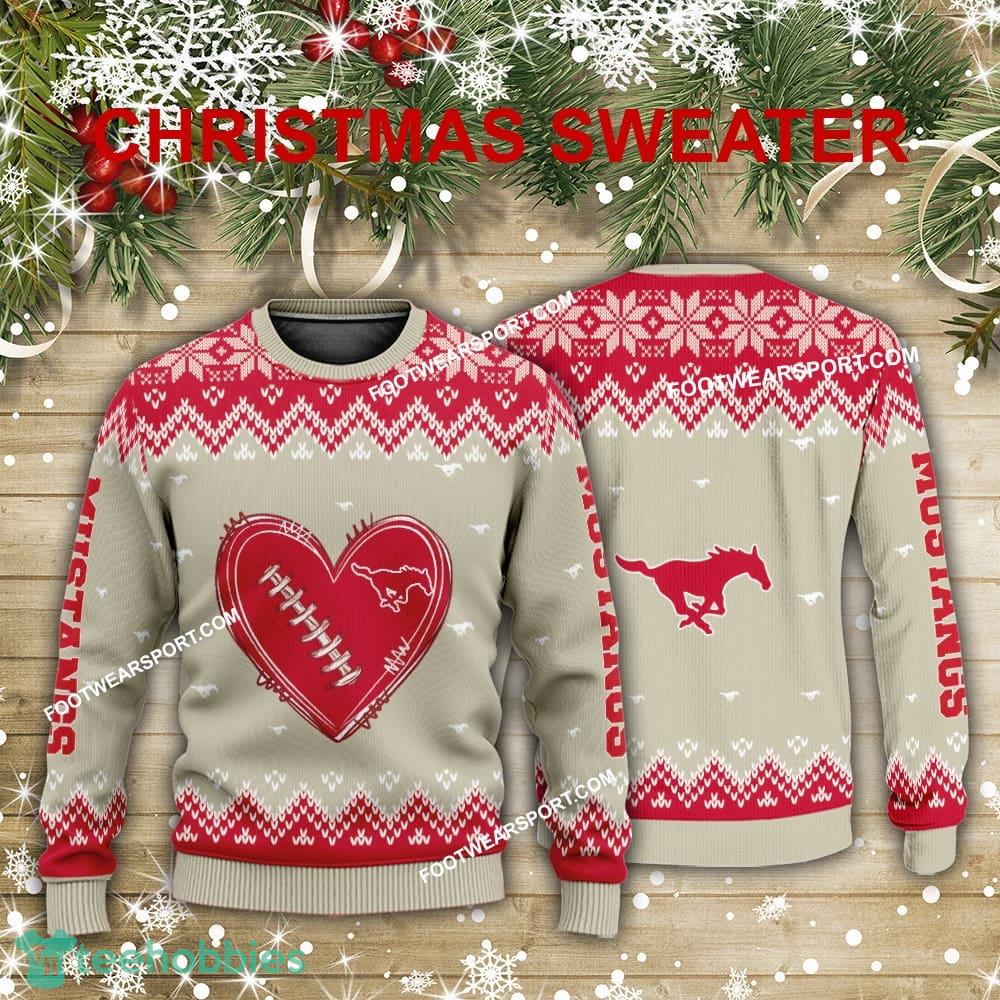 New Style Heart Football SMU Mustangs Christmas Sweater AOP For Men Women