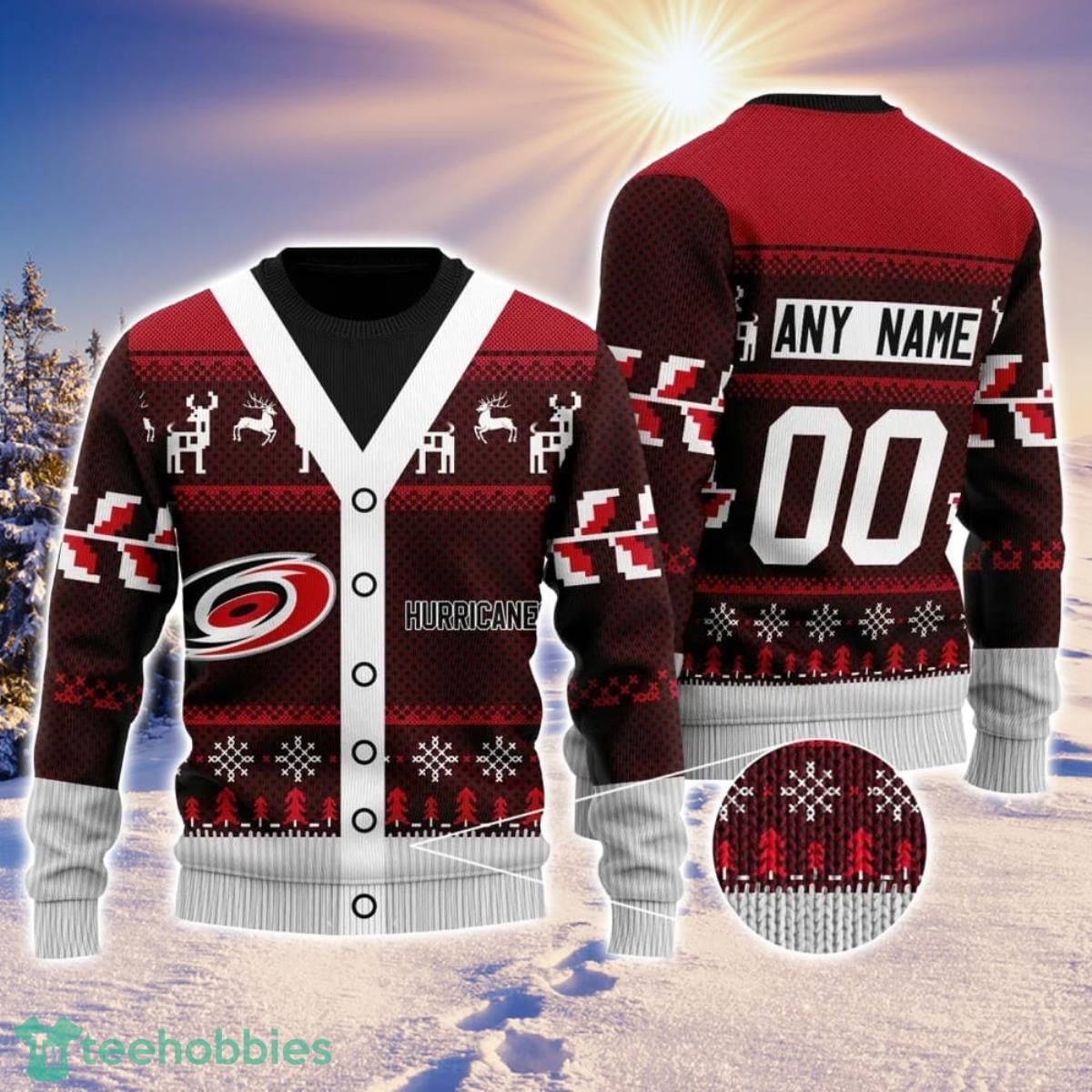 NHL Carolina Hurricanes Personalized Name And Number 3D Ugly Christmas Sweater Christmas Gift