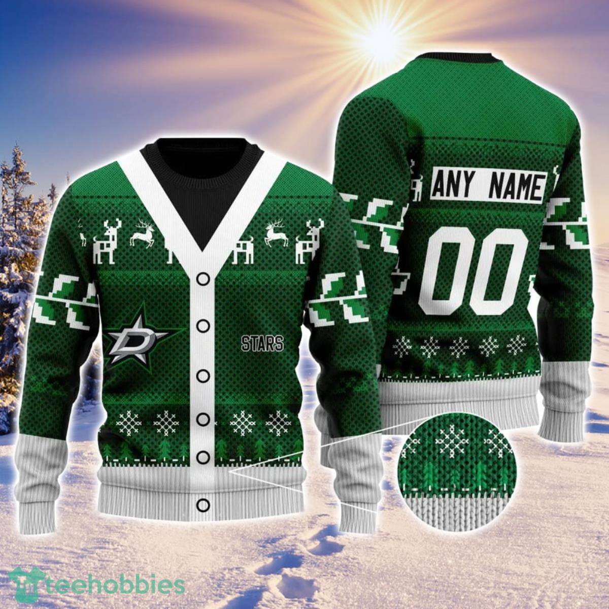 NHL Dallas Stars Personalized Name And Number All Over Print 3D Ugly Christmas Sweater Christmas Gift