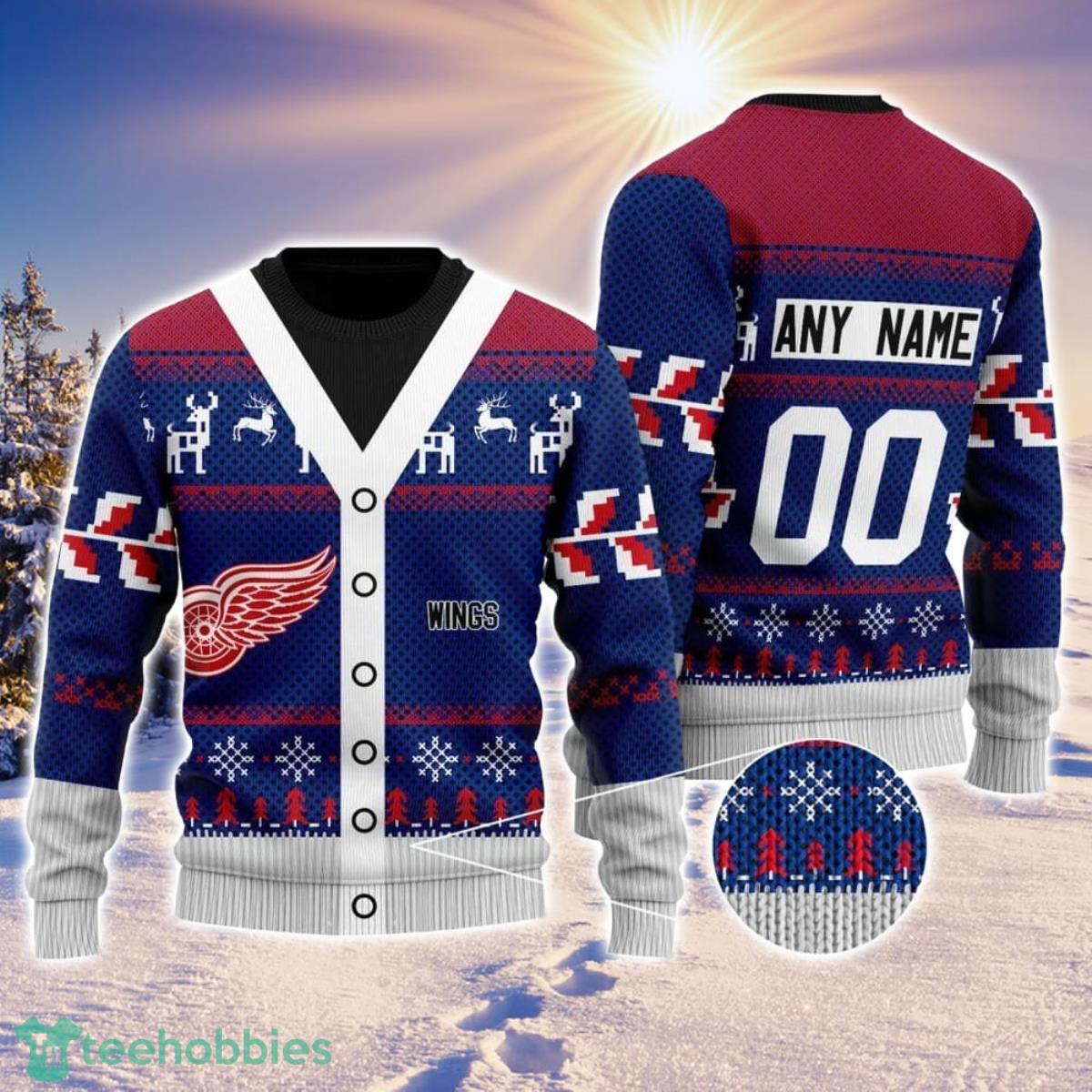 NHL Detroit Red Wings Personalized Name And Number All Over Print 3D Ugly Christmas Sweater Christmas Gift