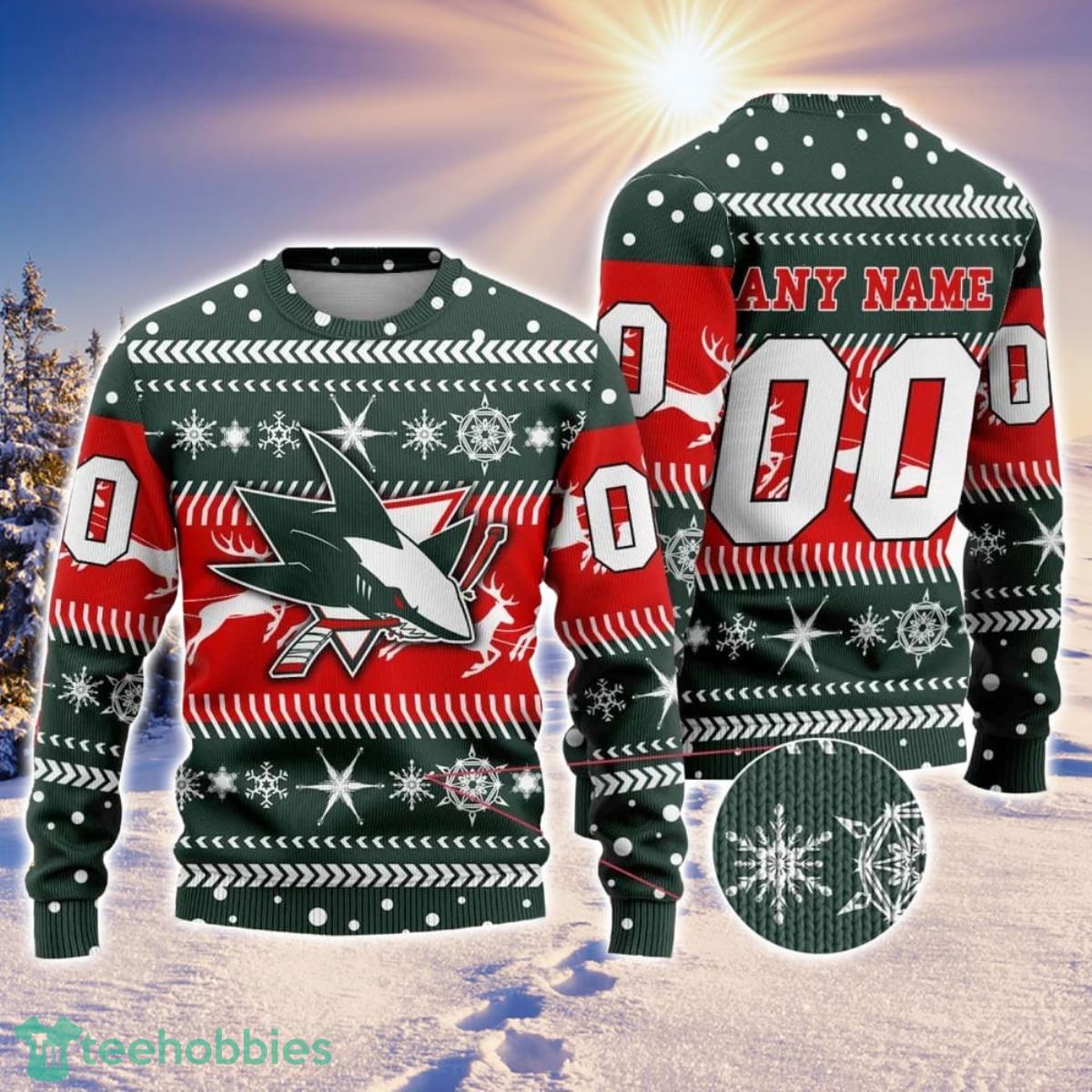 NHL San Jose Sharks Personalized Name And Number 3D Sweater For Christmas Holiday Personalized Gift