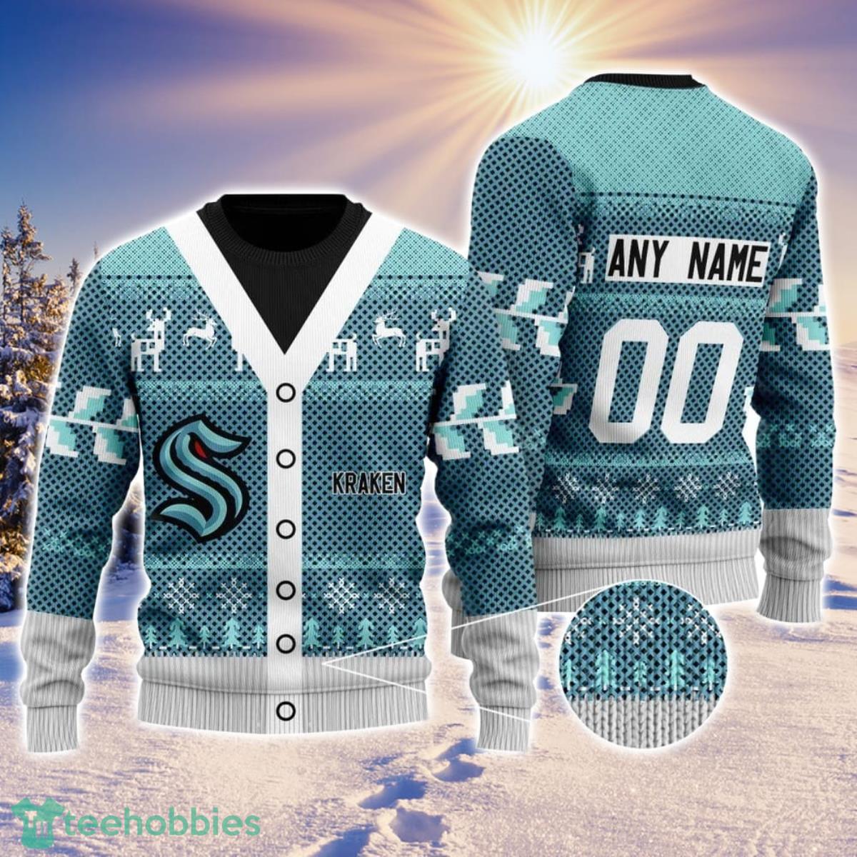NHL Seattle Kraken Personalized Name And Number All Over Print 3D Ugly Christmas Sweater Christmas Gift