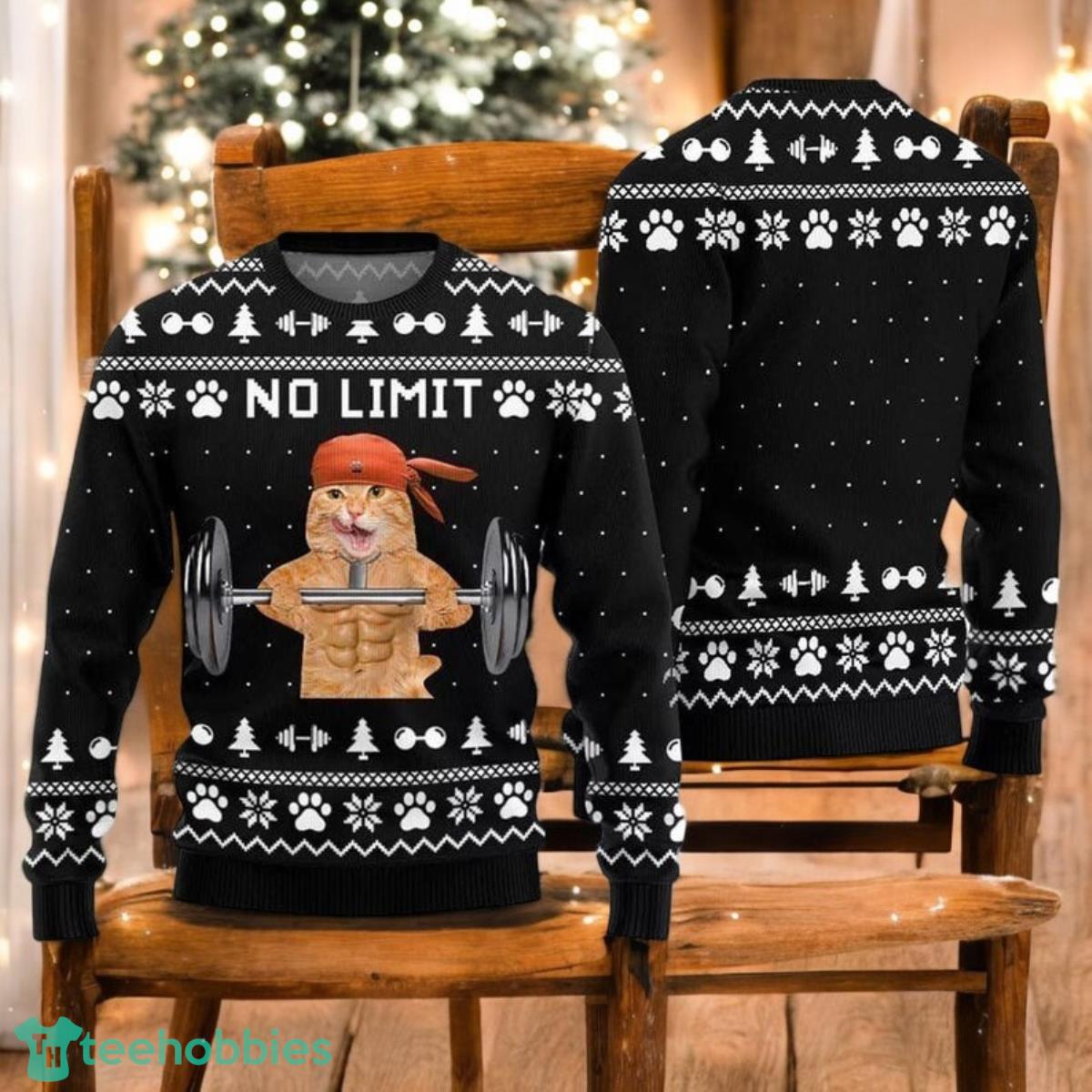 No Limit Buff Cat Christmas Ugly Sweater Cat Meme Xmas Sweater