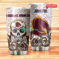Personalized Brisbane Broncos Tumbler Nrl Tumbler Skull Flower Stainless Steel Tumbler