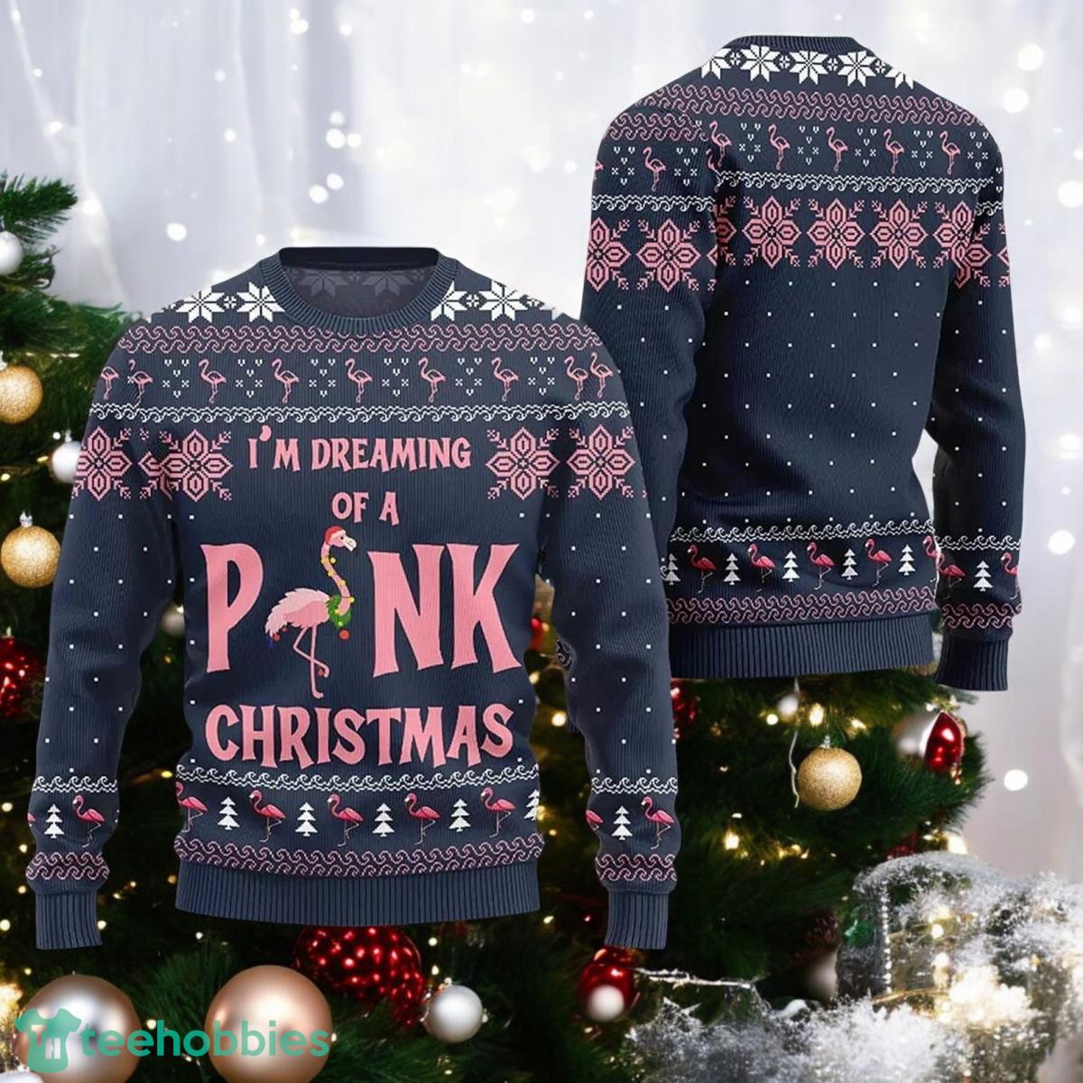 Pink Couple Christmas Ugly Sweater Santa Bird Holiday Sweater