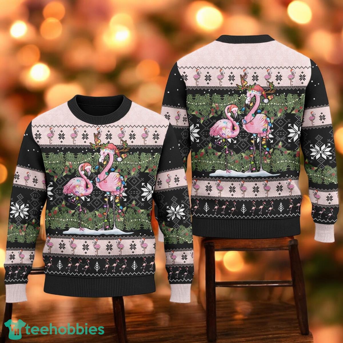 Pink Flamingo Christmas Ugly Sweater Flamingo Xmas Ugly Sweater Knitted Flamingo Lovers