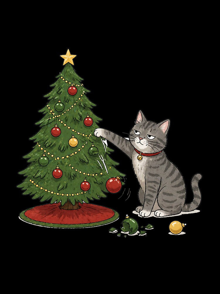 Funny Cat Christmas Shirt | Cat Knocking Ornaments Off Tree Tee by SleepyLlamaClothes