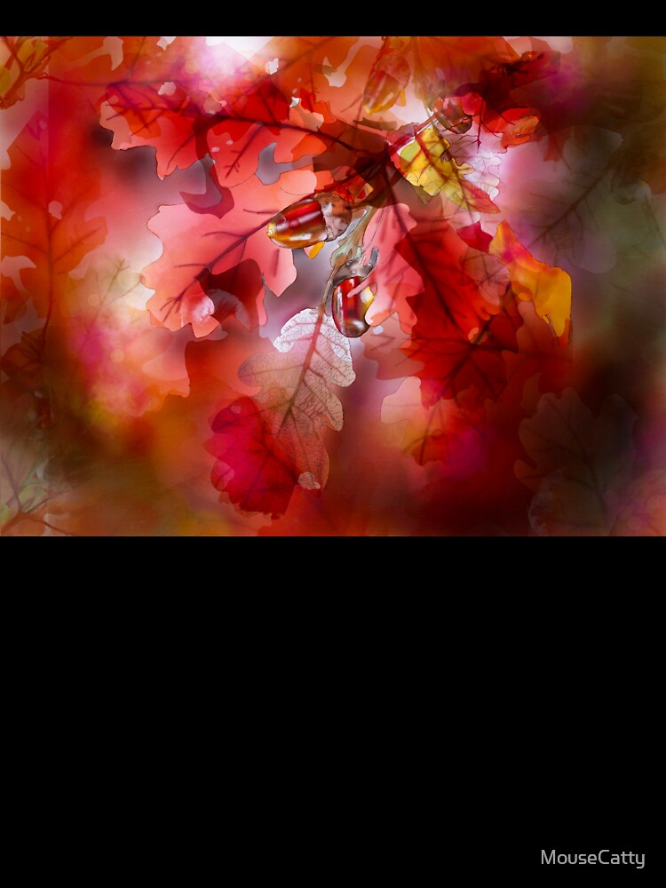 Red autumn oak leaves and acorns by MouseCatty