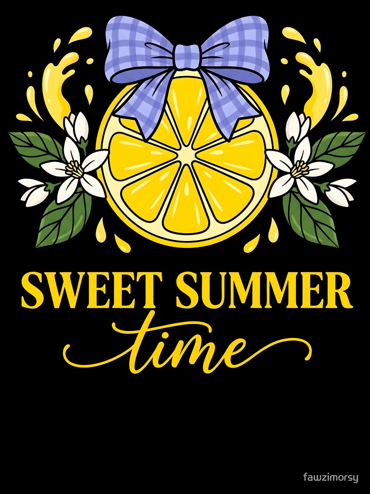 Sweet Summer Time Lemon Floral Retro Typography Cute Citrus Aesthetic Design by fawzimorsy