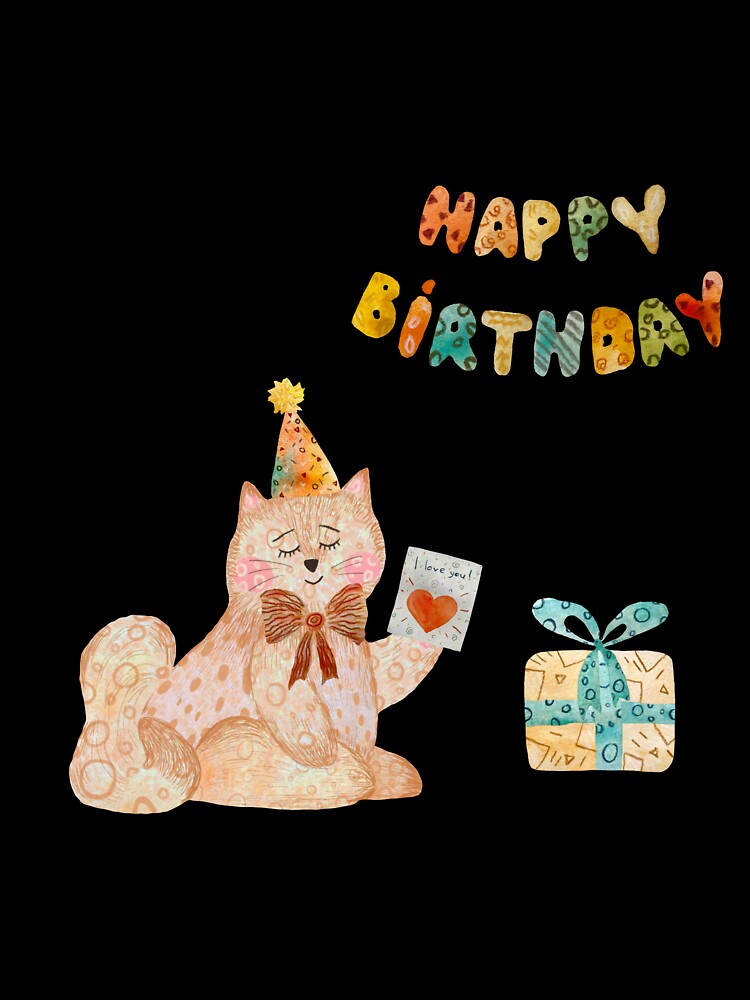 Cat toy card love gift happy birthday watercolor by Yana Mustafina | Boho Soulful Designs