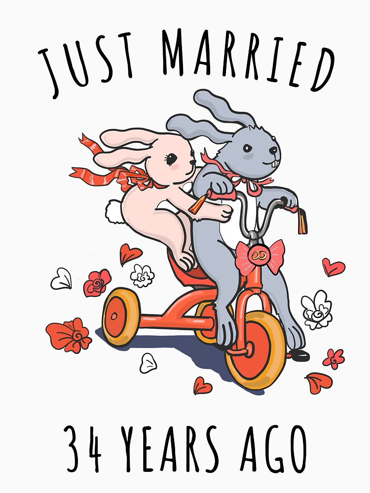 Just Married 34 Years Ago - 34th Anniversary Couple Bunnies Tee, Phone Cases And Other Gifts by MemWear