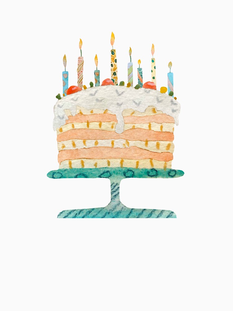Cake sweet food candle happy birthday watercolor black by Yana Mustafina | Boho Soulful Designs
