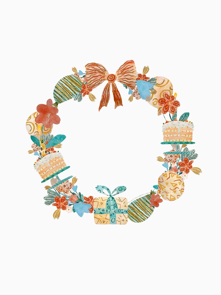 Wreath Happy birthday flower gift cake watercolor turquoise by Yana Mustafina | Boho Soulful Designs