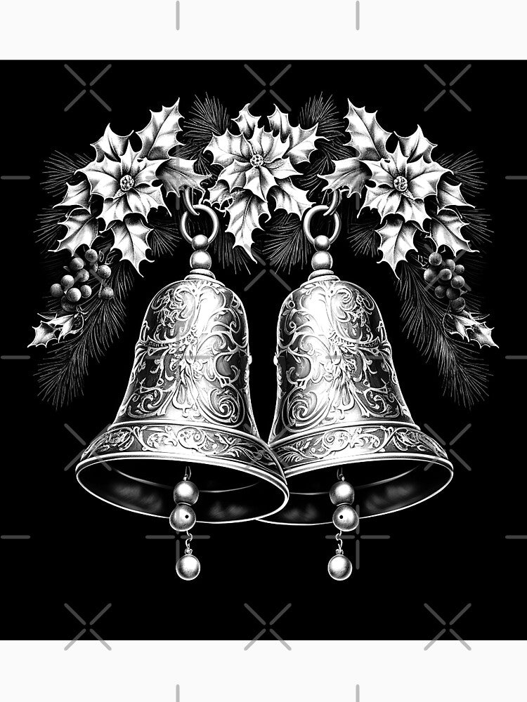 Vintage Christmas Bells Black and White Holiday Illustration by inkoutninja