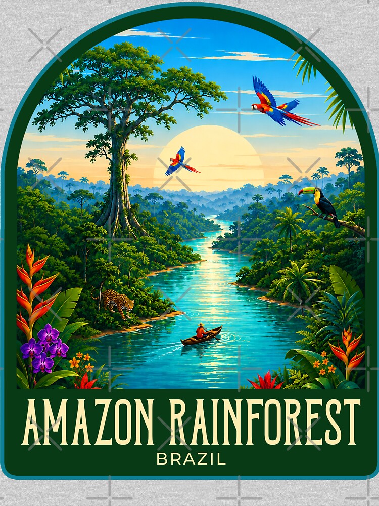 Amazon Rainforest Vintage Travel Illustration by HomeLivingCo