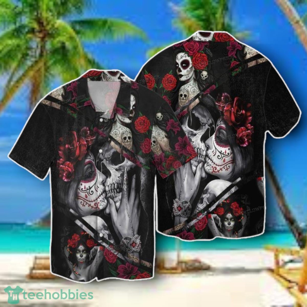 Roses Skull Romance Couple Hawaiian Shirt Style Gift