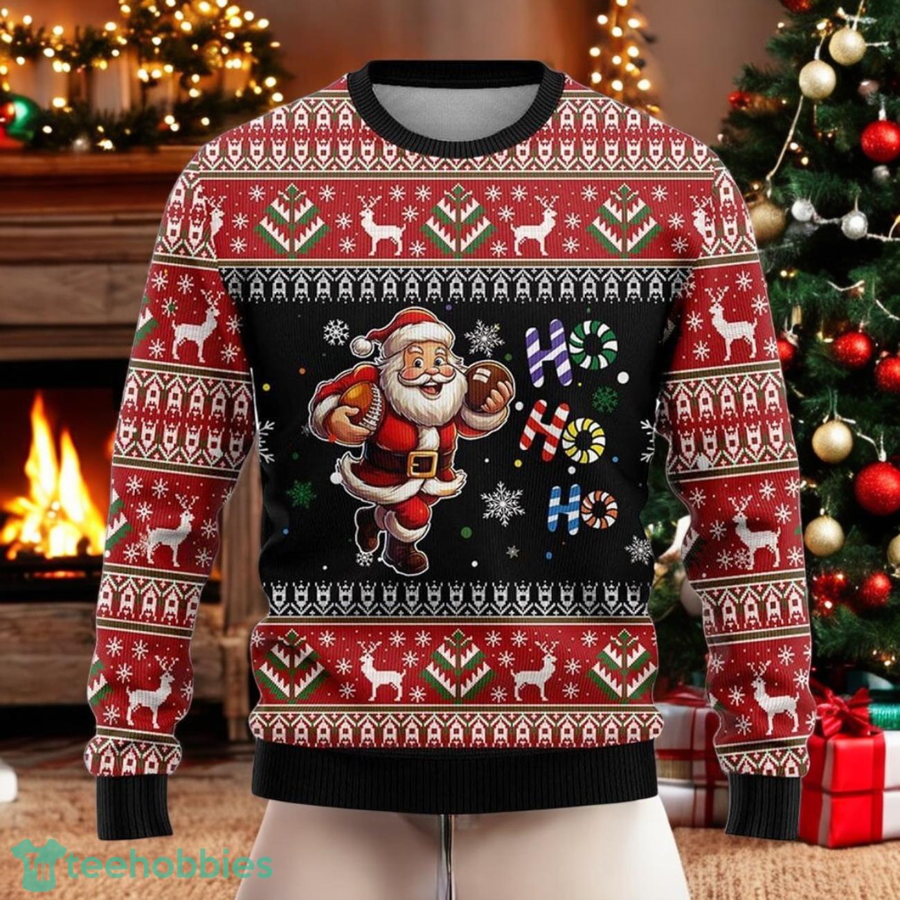 Santa Claus Christmas Sweater Funny Running Santa Ugly Sweater