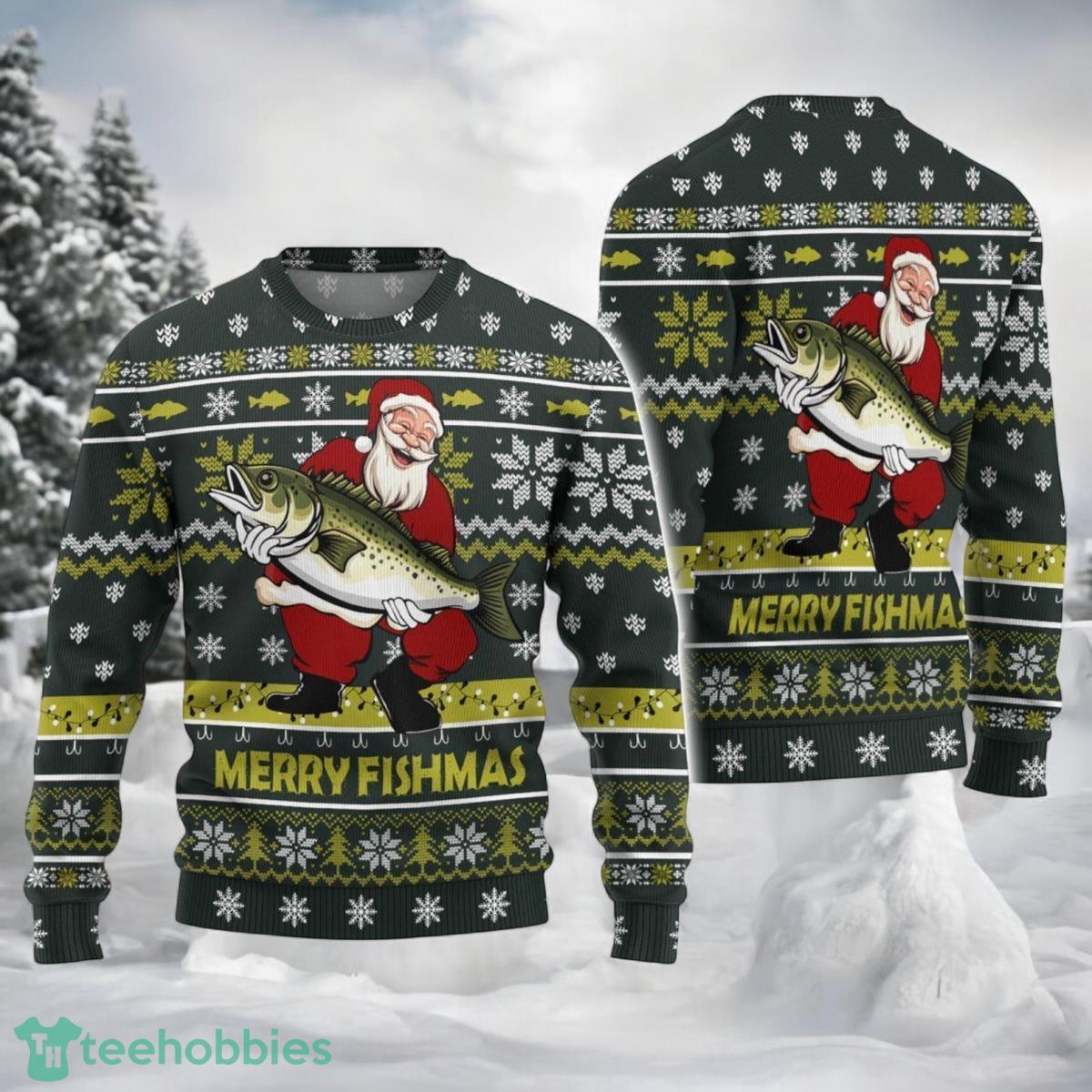 Santa Clause Fishing Christmas 3D Ugly Sweater For Men And Women