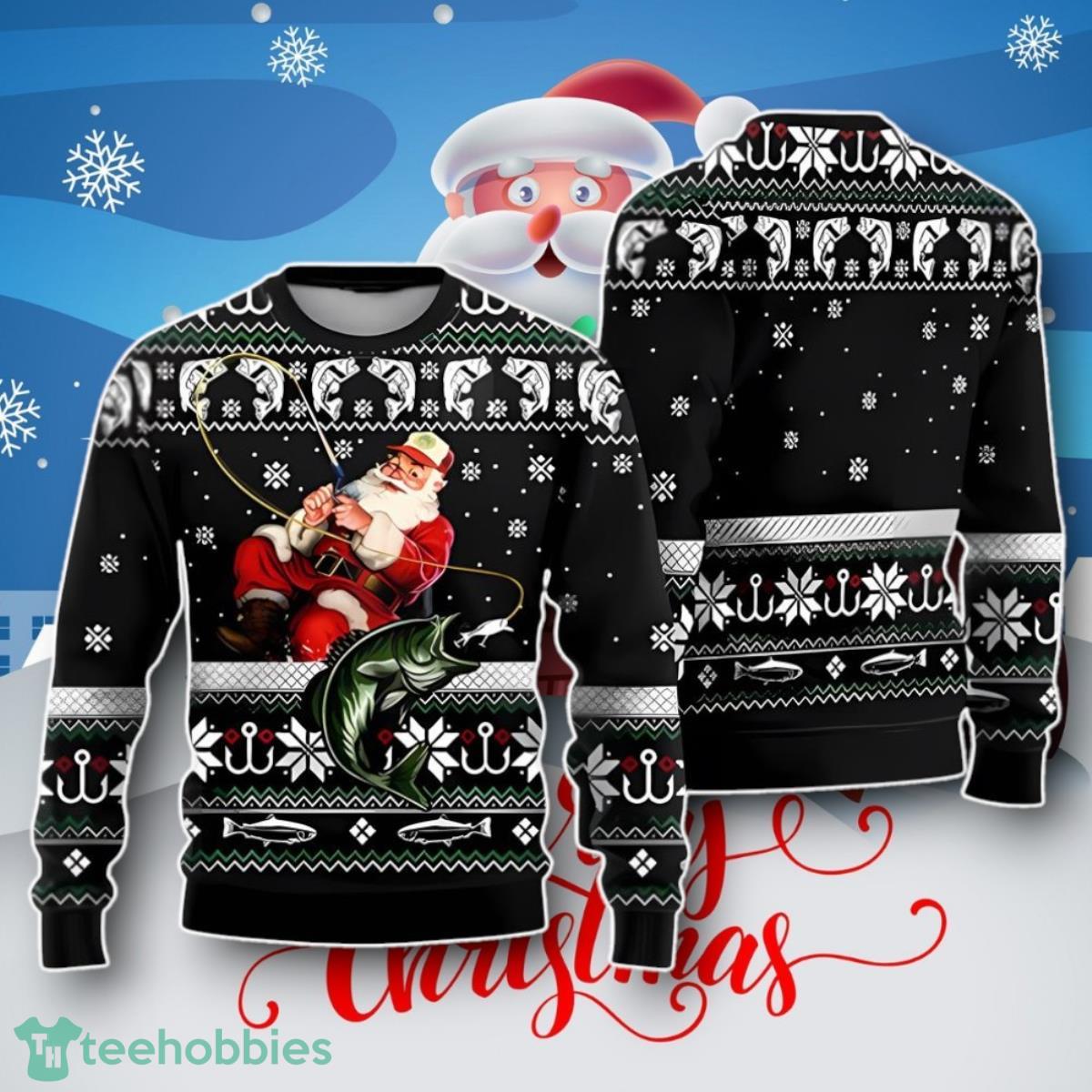 Santa Fishing Ugly Christmas Sweater Unique Gift
