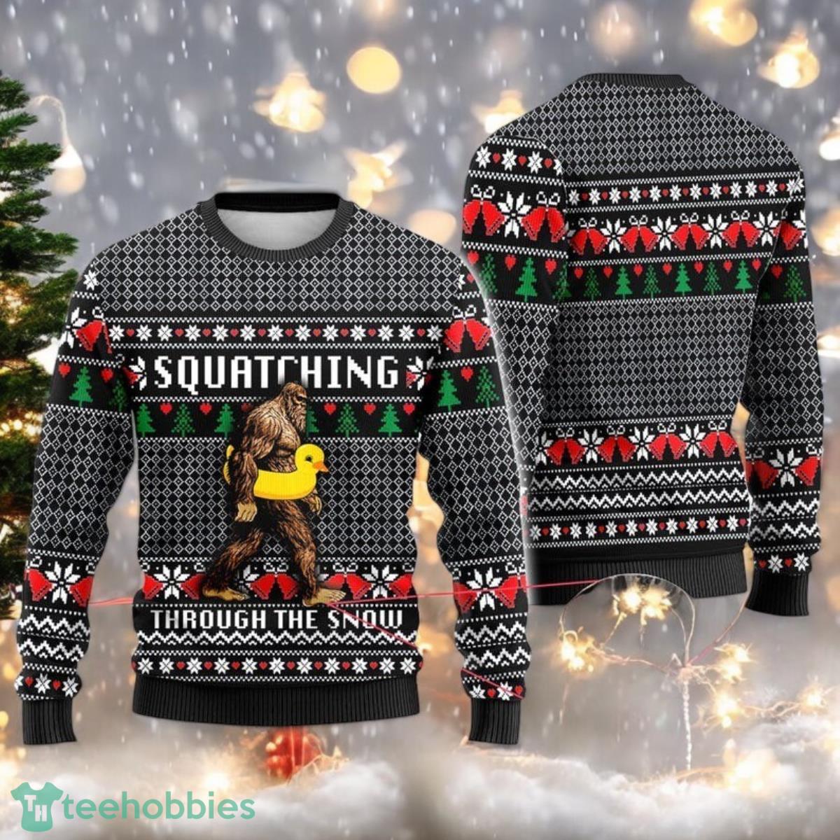Sasquatching Through The Snow Sweater Funny Bigfoot Rubber Duck Ugly Christmas All Over Print 3D Sweater