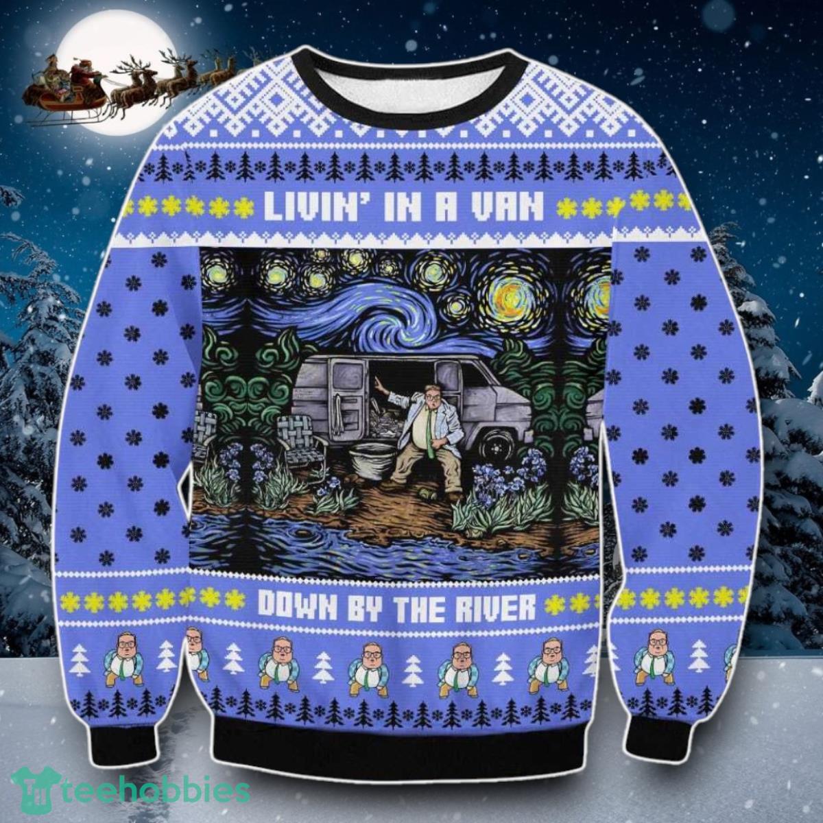 Saturday Night Live Matt Foley Livin’ In A Van Down By The River Ugly Christmas Sweater Special Gift