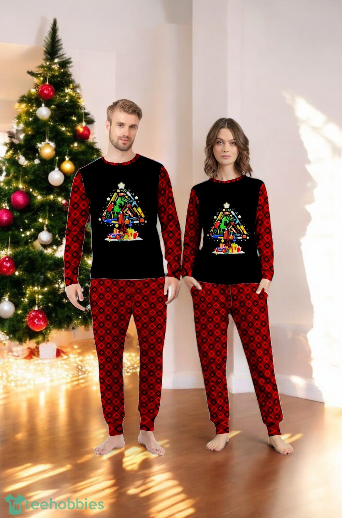 Scissor Hairstylist Christmas Tree Scissor Hairstylist Family Matching Pajama Set