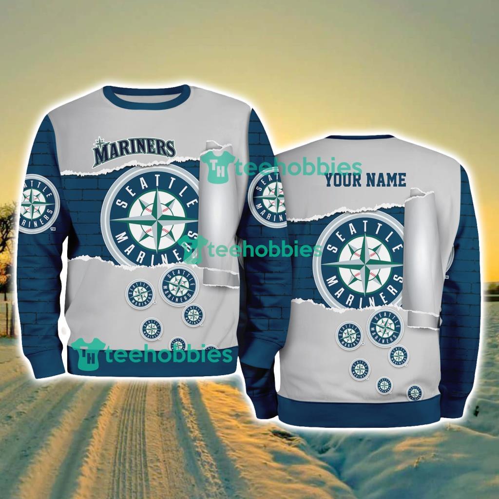 Seattle Mariners MLB Sporty Color Custom Name Christmas Ugly Sweater Gift For Fans