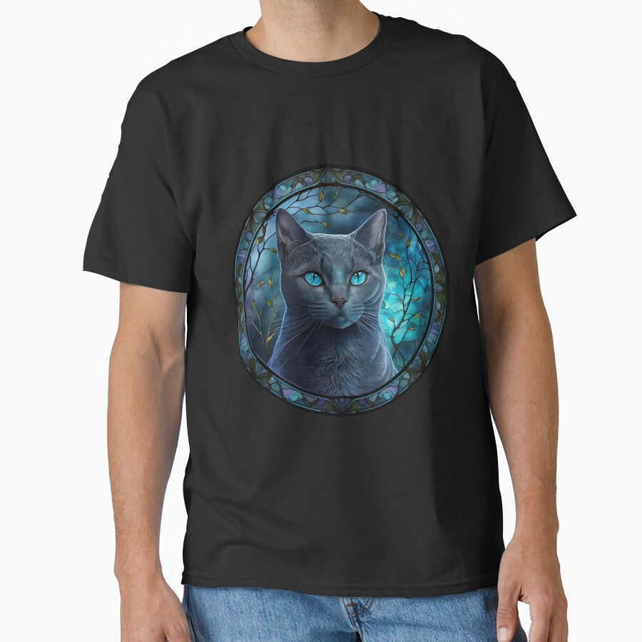 Stained Glass Russian Blue Cat in a Circle by Kalligraphika