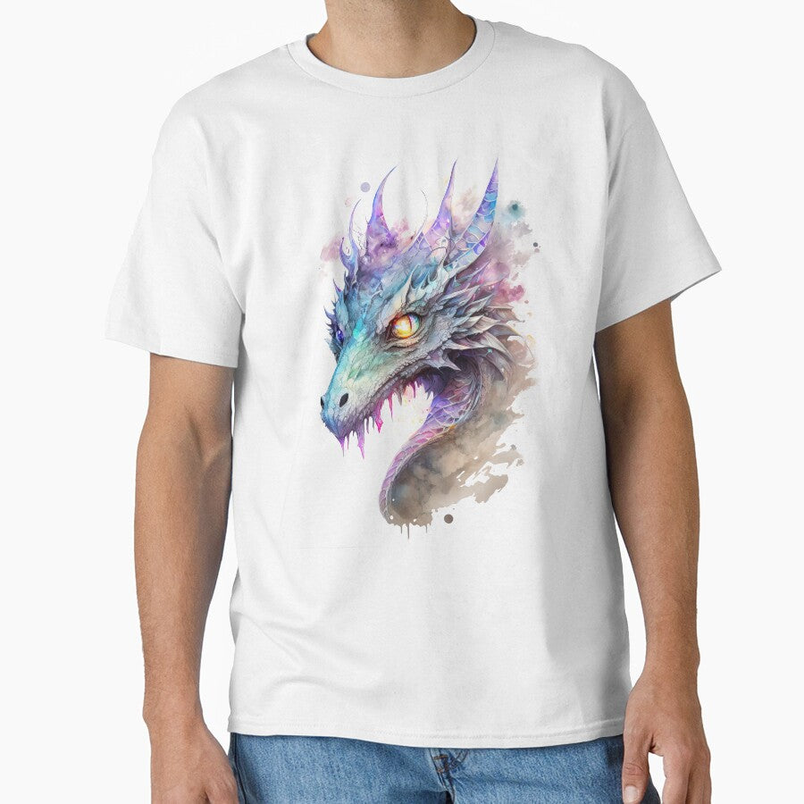 Watercolor White Iridescent Dragon, Dragon Portrait by MoonFoxDesign