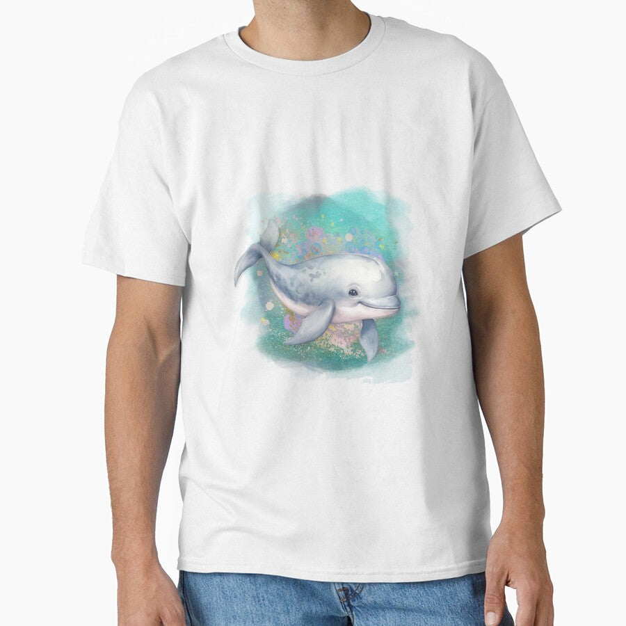 Baby Beluga Whale Swimming Watercolor by kuremureDesign