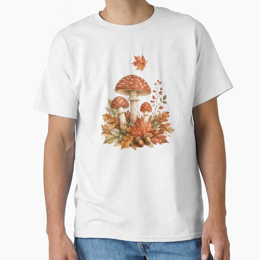 Mushrooms in Autumn Leaves — Cozy Fall Cottagecore Art by DreamelleStudio