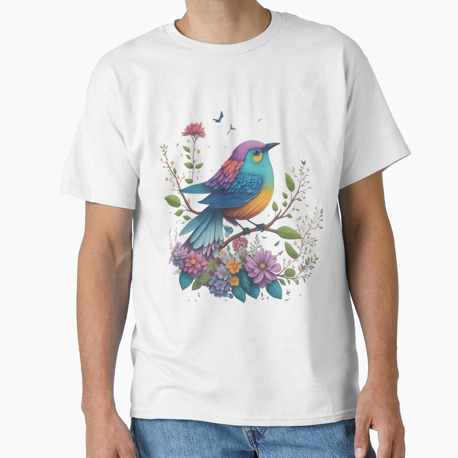 Colorful bird on a flowering branch – Magical watercolor illustration | Floral art, fantasy animal motif, wall decor, printable art by CoolContent Factory