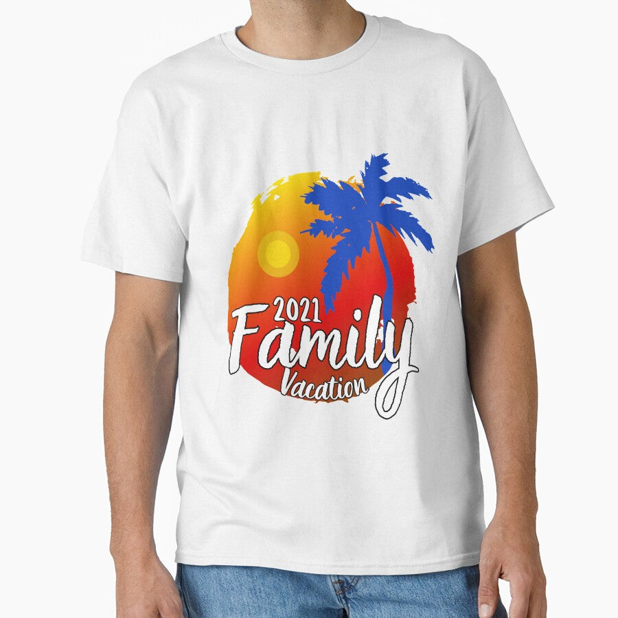Family Vacation 2021 Red and Yellow Beach Sunset and Coconut Tree 2 by MyPrintCharming